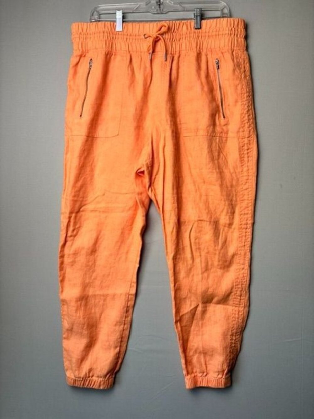 Athleta Cabo Linen Jogger Pants Women's 14 Orange Pull On Tapered Zip Pockets